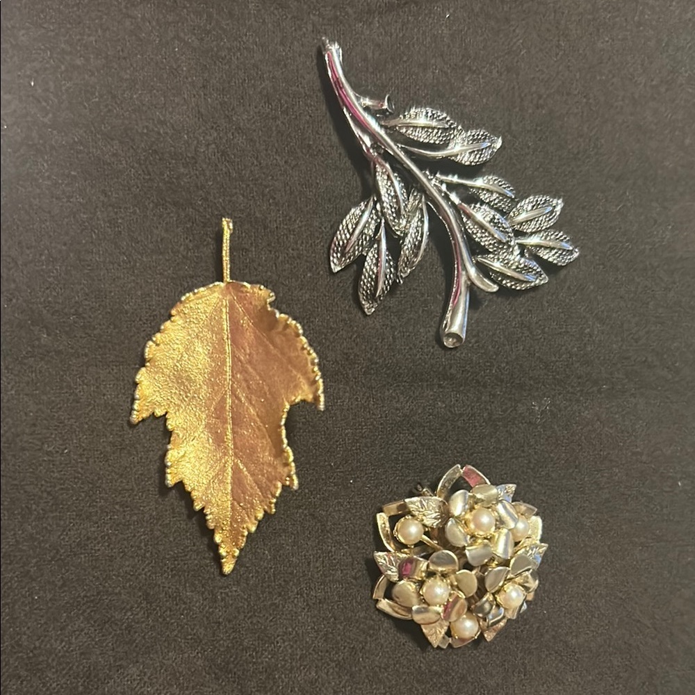 Gold and Silver Leaf Brooch Set
